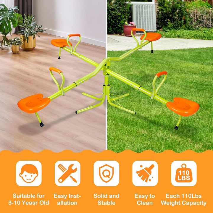 Kids Seesaw Swivel Teeter Totter Home Playground Equipment, 360 Degrees Rotating Safe, Outdoor Fun for Kids, Toddlers, Boys, Children (4 Seats)