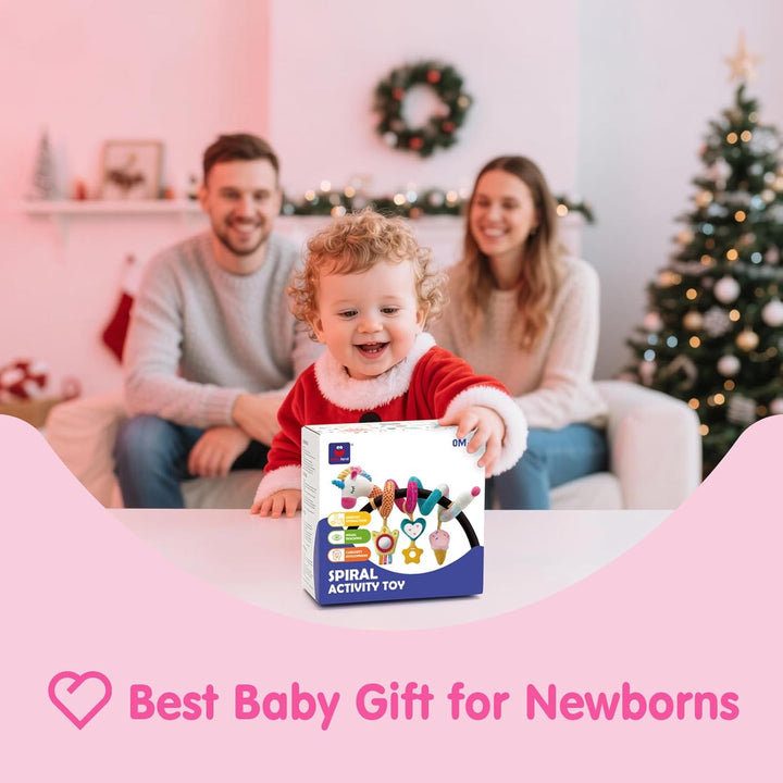 Car Seat Toys for Babies 0-6 Months Girl - Baby Toys 3-6 Months - Rattle, Mirror, Crinkle, Squeaky Carseat Stroller Toy 0-6 Months Developmental Newborn Baby Girl Birthday Gifts