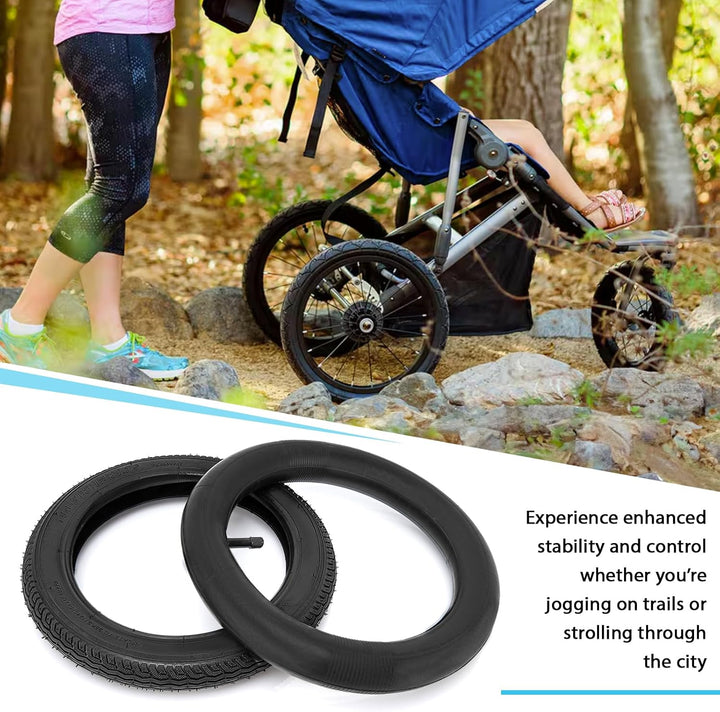Rear 16×1.75/2.125 & Front 12×1.75/2.125/2.25 Tires and Inner Tube Fit for Bob Stroller Revolution Graco 3-Wheeler Gear Jogging Troller Models - Single and Double Stroller Tires Replacement