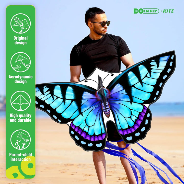 Kite-Butterfly Kites for Kids and Adults, Easy to Fly for Beginner, Durable and Eye- Catching Design, Beach Kites for Family Trip ＆ Outdoor Games and Activities （Blue）