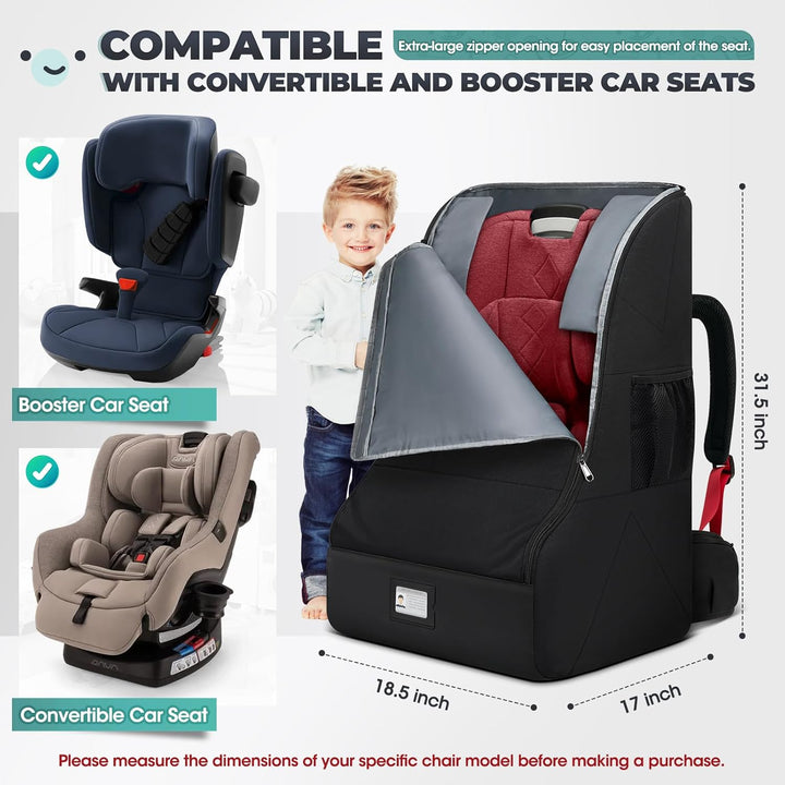 Padded Car Seat Travel Bag for Airplane Heavy Duty Car Seat Backpack for Air Travel Baby Carseat Cover Bags for Airport Large Car Seats Carrier Fits Car Seats & Booster Seats, Black