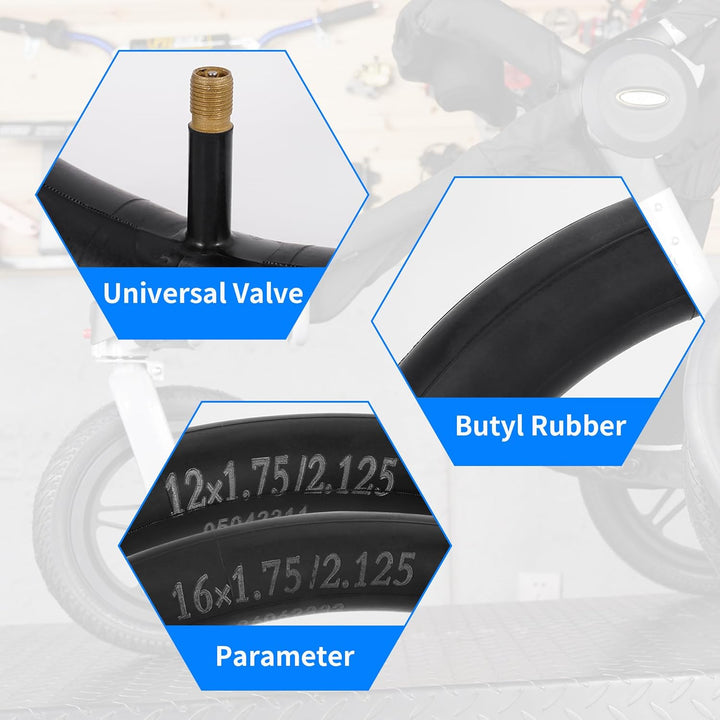16" Back & 12.5" Front Replacement Inner Tubes 16 X 1.75/2.15 & 12.5 X 1.75/2.15 Compatible with Jogging Revolution Baby Jogger Summit X3 Schwinn Stroller Butyl Rubber Heavy Duty Tube 3 Pack