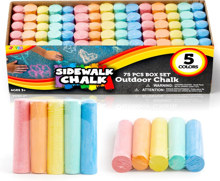 150 Pcs Sidewalk Chalk Set in 30 Packs, 5 Colors, Giant Box Non-Toxic Jumbo Washable Chalk for Outdoor Art Play, Painting on Chalkboard, Kitchen, Blackboard, Playground, Outdoor