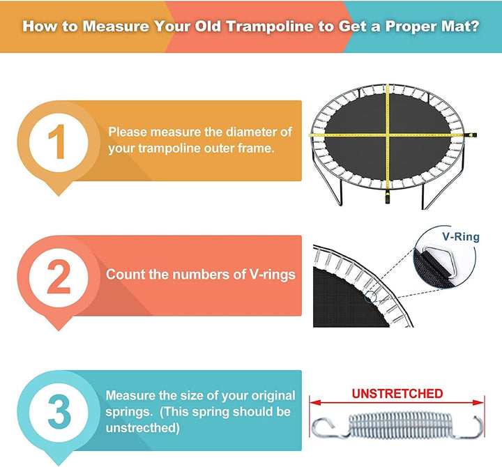 Trampoline Replacement Mat, Fits 12 Ft 14 Ft 15 Ftround Trampoline Frame with 72/88/96 V-Rings and Spring Tool, Fits 5.5-7" Springs, Jumping Mat (Excluding Frame and Spring)
