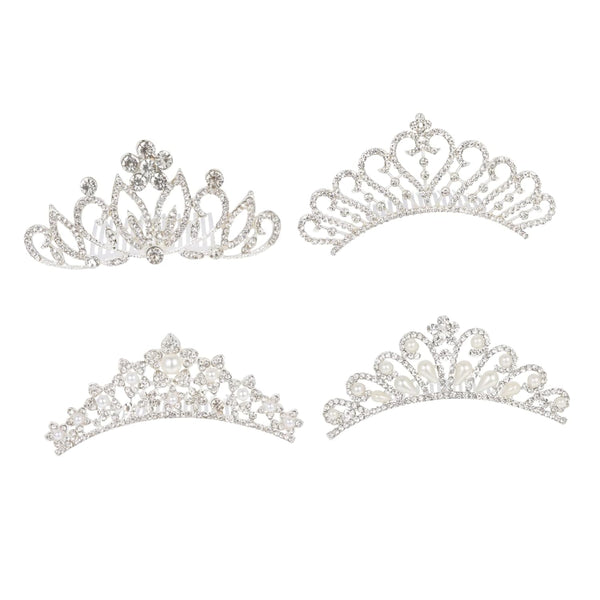 4Pcs Rhinestone Pearl Tiara for Elegant Crown Headdress with Rhinestone Design for Princess Parties and Special Occasions