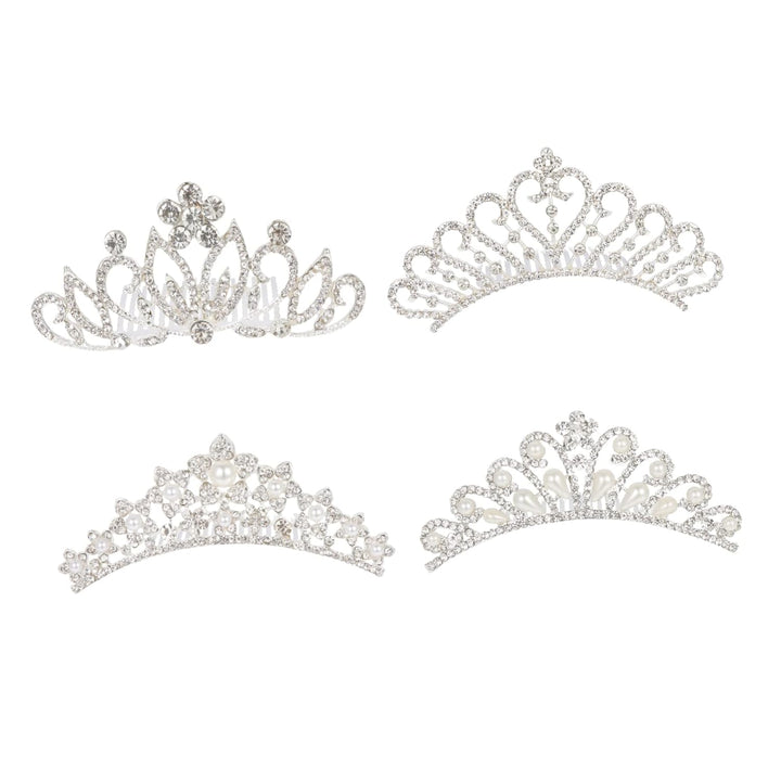 4Pcs Rhinestone Pearl Tiara for Elegant Crown Headdress with Rhinestone Design for Princess Parties and Special Occasions