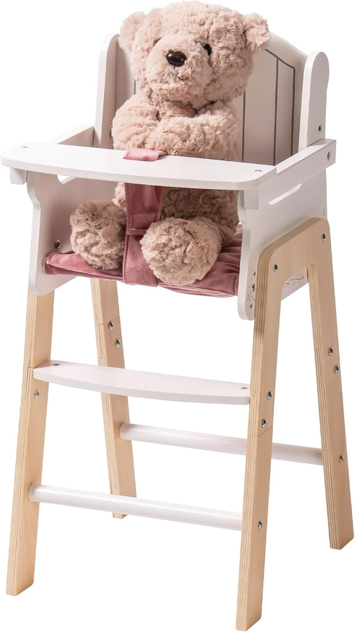 Wooden Baby Doll High Chair, Pink Wooden Baby Doll Chair for 18 Inch Dolls, Pretend Play High Chair Baby Doll Accessories, Small