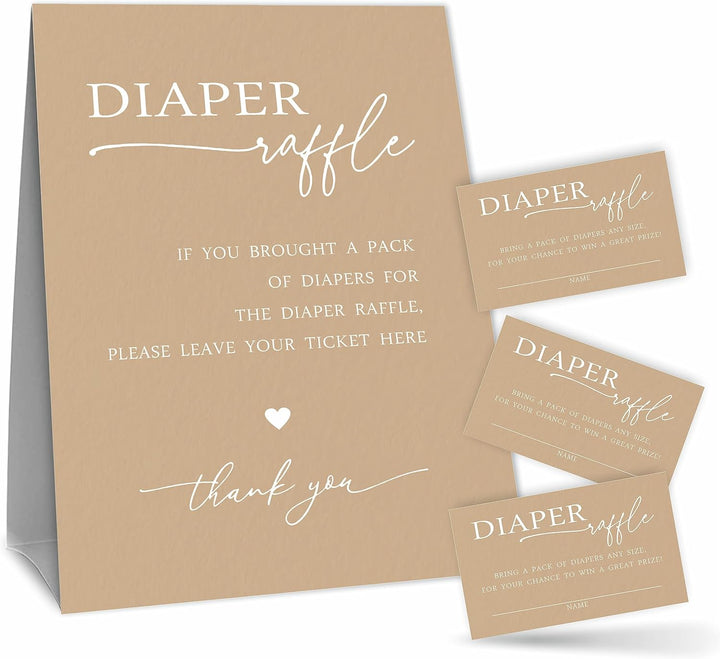 Diaper Raffle Set for Baby Shower - Minimalism - 1 Standing Sign & 50 Diaper Raffle Tickets，Gender Reveal, Baby Announcement Party Decorations & Supplies(Navy)- NBK - A10