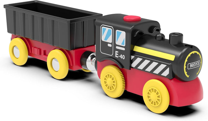 Battery Operated Locomotive Train, Magnetic Trains Toy for Wooden Tracks, Motorized Train Compatible with Thomas, Brio, Chuggington, Melissa & Doug