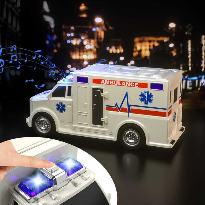 4 Pack Emergency Vehicle Toys for Kids 3 4 5 6 7 8 Years Old, Helicopter, Police Car, Fire Truck, Ambulance Friction Powered Toys for Toddlers, Gifts for Age 3-12 Boys Girls