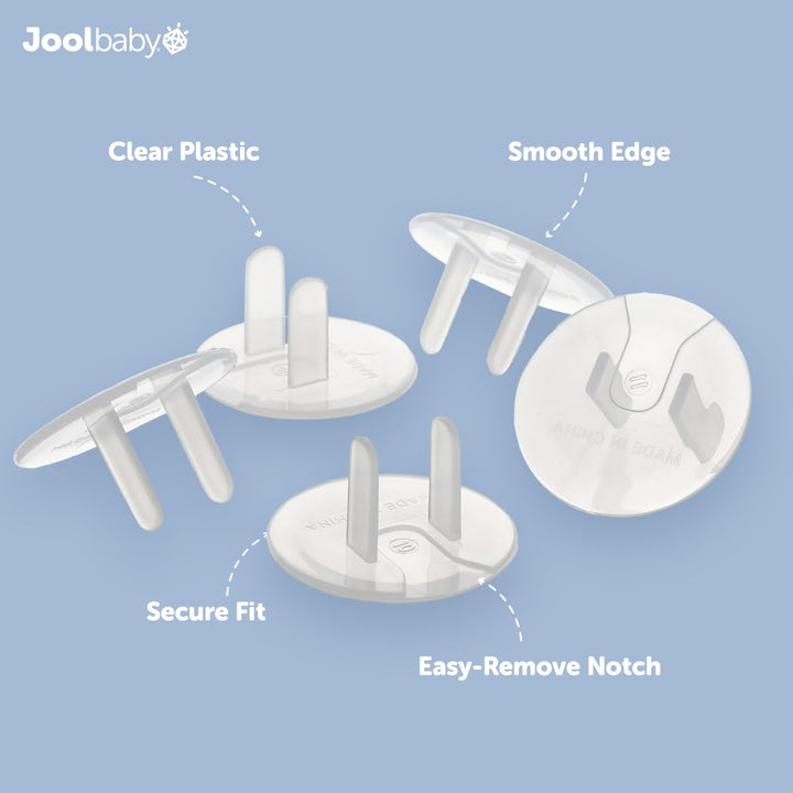 Jool Baby Outlet Covers (32 Pack) for Child Safety - Easy Adult Removal, Plug Protectors for Baby Proofing Electric Sockets - Transparent Design