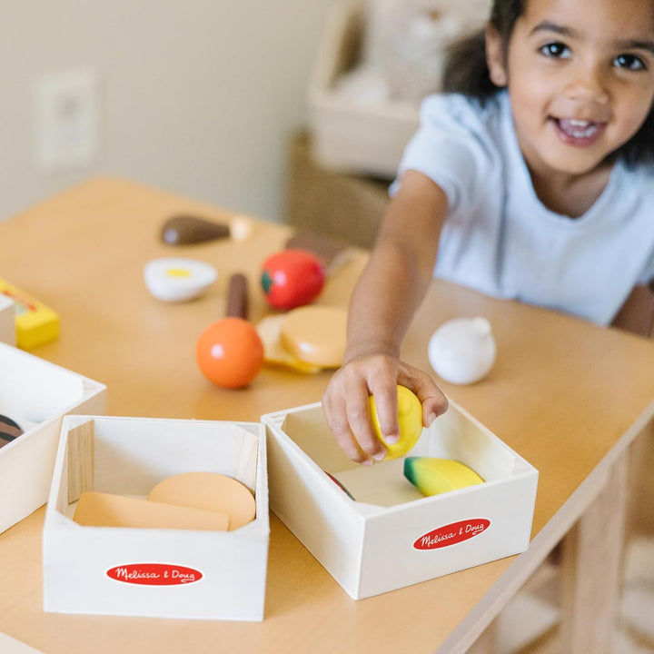 Food Groups - 21 Hand-Painted Wooden Pieces and 4 Crates