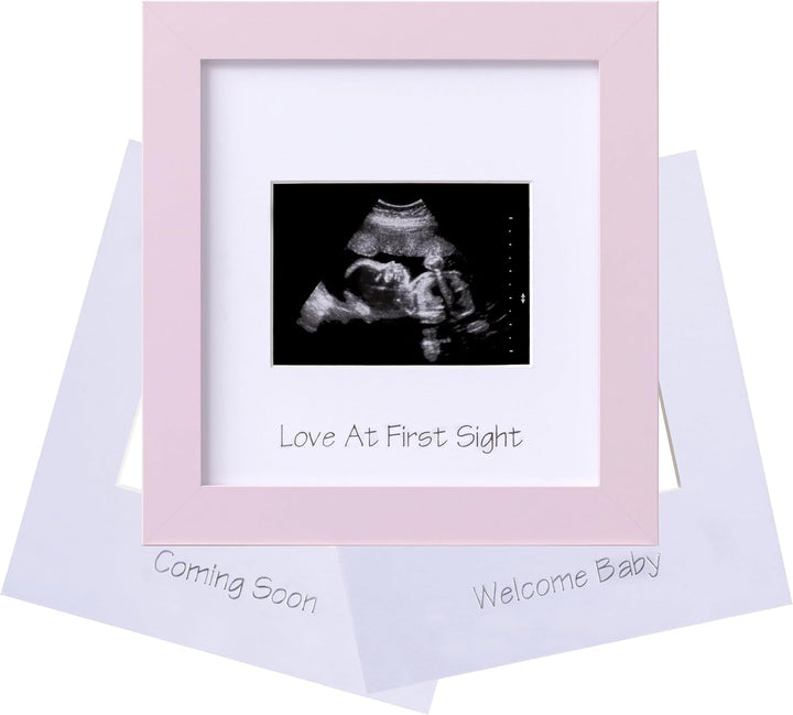 Ultrasound Picture Frame with Real Glass Cover and 3 Different Mats, 7X7 Baby Keepsake Frame for 3X4 Inches Sonogram Photo, Wall Mount or Tabletop Display, Pregnancy Announcement, White