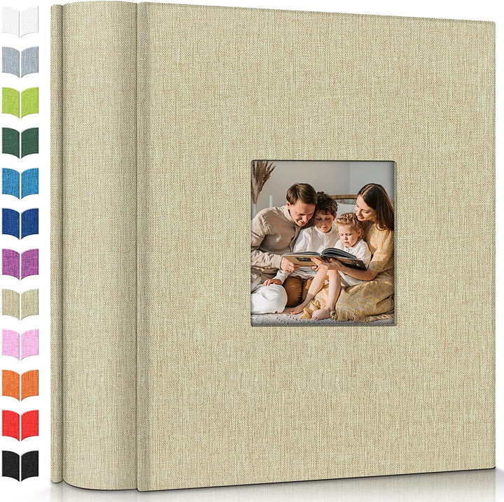 Photo Album 4X6 with 300 Pockets,Slip-In Picture Albums,Linen Cover Memory Book with Front Window,White Page Vertical Photo Book for Wedding,Family,Anniversare,Baby,Vacation