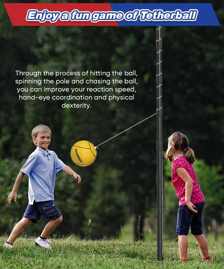 8" Regulation Sized Tetherball, Rubber Tether Balls and Rope Set for Outdoor Backyard Game, Portable Replacement Tether Ball with Carabiner, Ball Pump for Kids Adults & Dogs