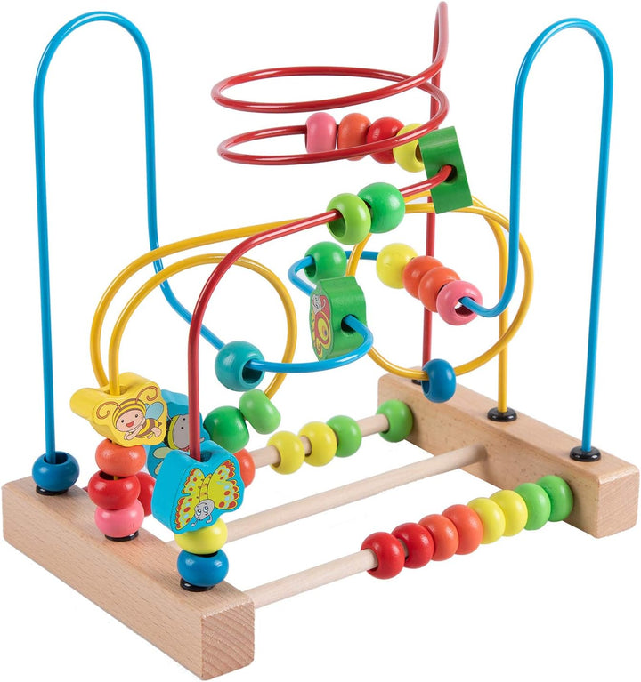 Bead Maze Toy for 1 2 3 Year Old Kids, Wooden Colorful Roller Coaster Circle Toys, Early Educational Toys for Toddlers, First Birthday Gifts for Boys Girls