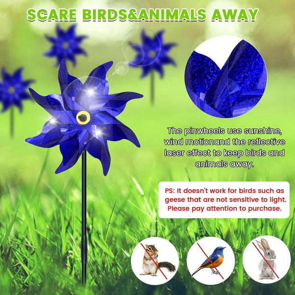 12 Pcs Reflective Pinwheels Outdoor, Wind Spinners for Yard & Garden, Sparkly Bird Repellent Windmill Scare Birds Away, Deterrent Devices for outside Patio Lawn Spring Decor (Silver)