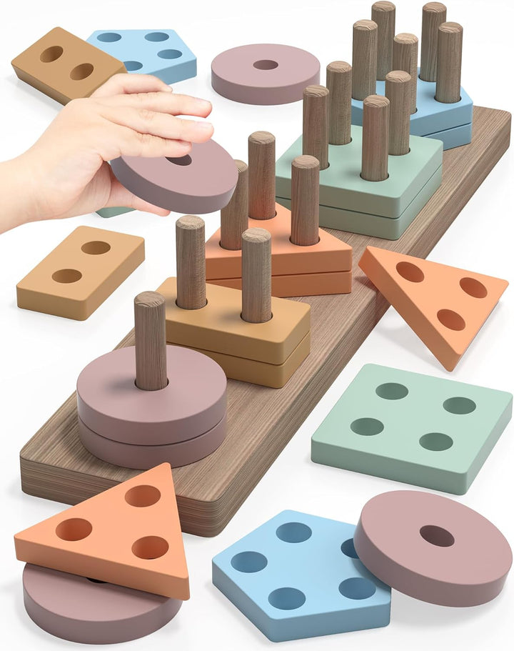 Montessori Toys for 1 2 3 Years Old Boys Girls Birthday Gifts, Wooden Sensory Toys for Ages 2-4 Kids Baby, Toddler Learning Toy Activities Puzzles Ages 1-3