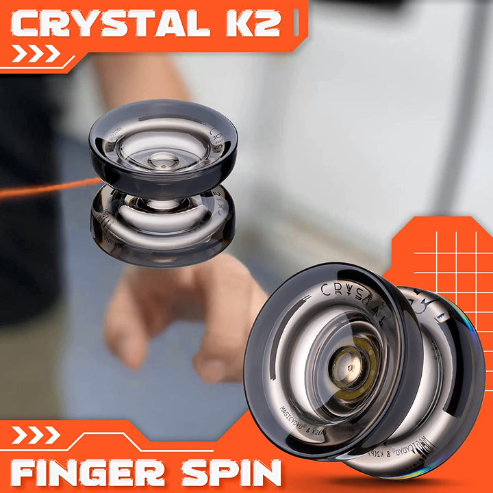 K2 Crystal Black Yoyo Professional, Responsive Yoyo for Kids Beginners with Extra Unresponsive Yo Yo Bearing, Pro Plastic Trick Yo Yo for Adults+12 Stings+Bearing Removal Tool+Storage Bag