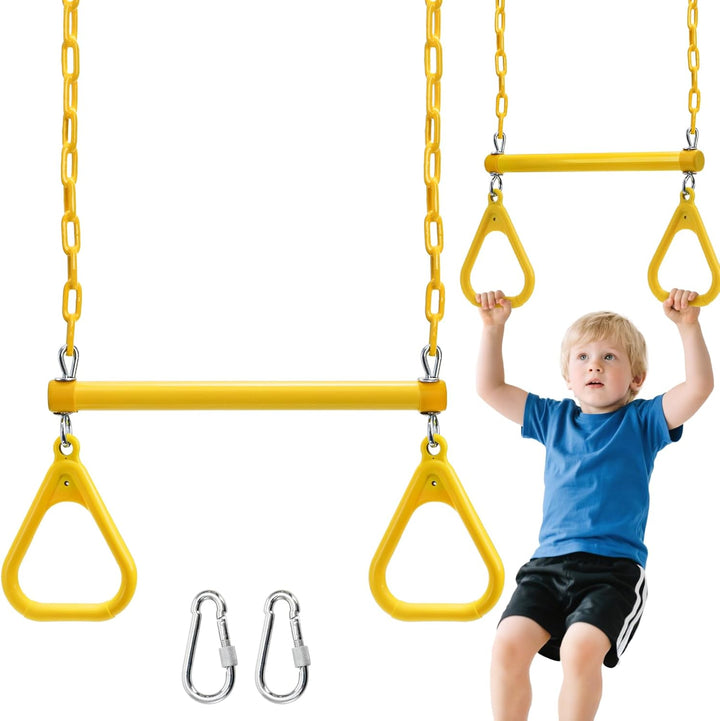 Trapeze Swing Bar Rings, 17" Heavy Duty Plastic Coated Chains Swing Set Chain with Locking, Trapeze Monkey Bar Accessories for Home Gym, Strength Training, Fitness