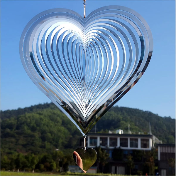 Stainless Steel Reflective Wind Spinners Outdoor Garden Decor,Sparkly Wind Spinner Bird Devices Deterrent to Scare Birds Away from Yard Patio Farm,Metal Heart Wind Spinners Gifts for Mom, Women