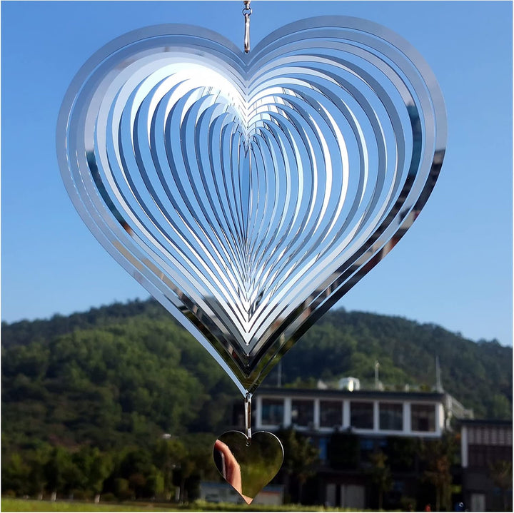 Stainless Steel Reflective Wind Spinners Outdoor Garden Decor,Sparkly Wind Spinner Bird Devices Deterrent to Scare Birds Away from Yard Patio Farm,Metal Heart Wind Spinners Gifts for Mom, Women