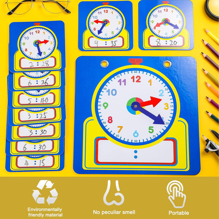 25 Pcs Teaching Clock Kit, Learning Clocks for Kids Learning Time with Erasable Surface for Home School Classroom Supplies(Cute Style)