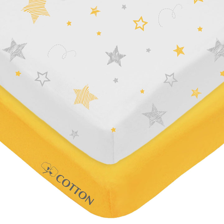 2 Pack 100% Natural Cotton Fitted Pack and Play Sheets 39" X 27" - Soft & Breathable Pack N Play Sheets for Playard & Mini Crib Mattress, White, for Boys & Girls
