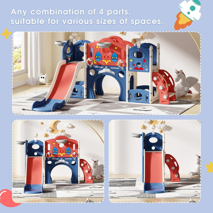 9-In-1 Castle Amusement Playground Playhouse, Indoor Outdoor Playset for Toddlers Age 1-3, Backyard Climber Play Set Slide for Kids Baby (Blue)