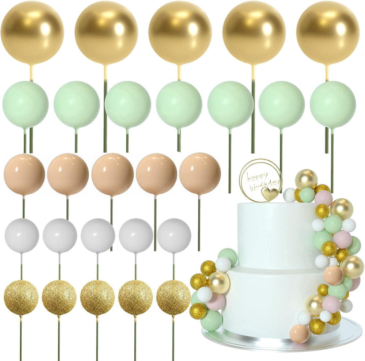 50 Pcs Ball Cake Topper Sticks Mini Balloons for Decorating Supplies Foam Balls Cake Toppers for Baby Shower, Birthday - Blue Series