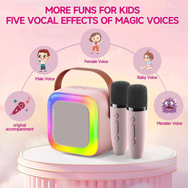 Mini Karaoke Machine for Kids Teen Adults, Kids Karaoke Machine with 2 Wireless Microphones and LED Lights Toys for Party, Home, Gifts for 4 5 6 7 8 9 10 11 12+ Years Girls Boys(Pink)