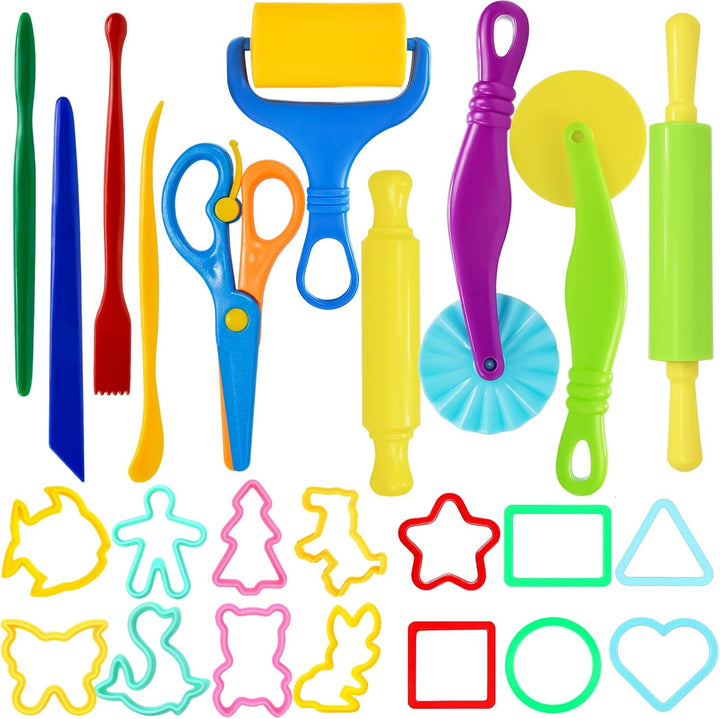 Playdough Tool Set, 9 Pcs Play Dough Tools Sets for Kids Ages 4-8, Playdough Accessories Includes Cutters Roller, Rolling Pins, Safety Scissors, Plastic Knife