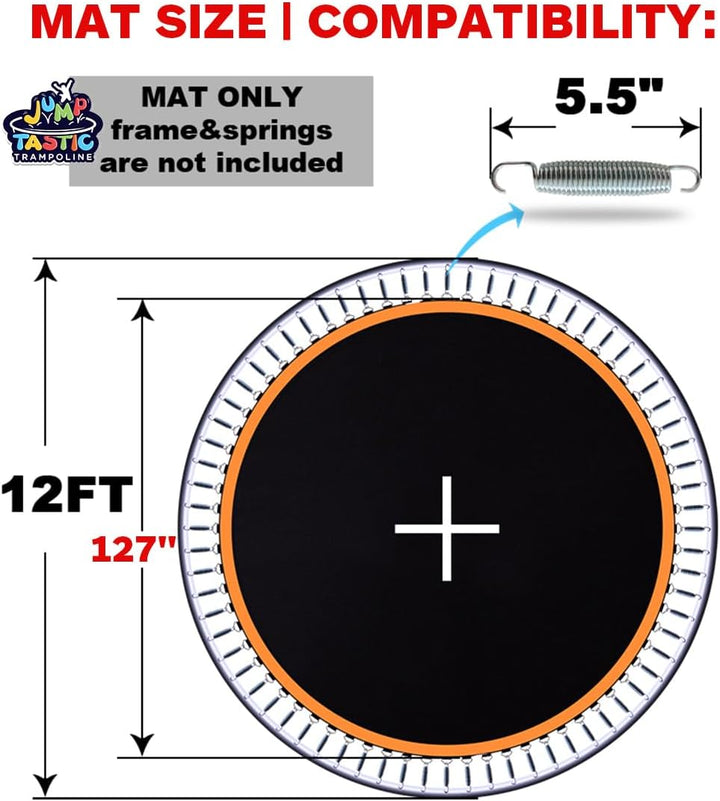 Trampoline Mat, Fits 12 Ft Frame, with 72 V-Rings Fits 5.5 Inch, Trampoline Replacement Mat (Mat Dia:127In), Reinforce, Uv-Resistant, with Spring Hook and Gloves