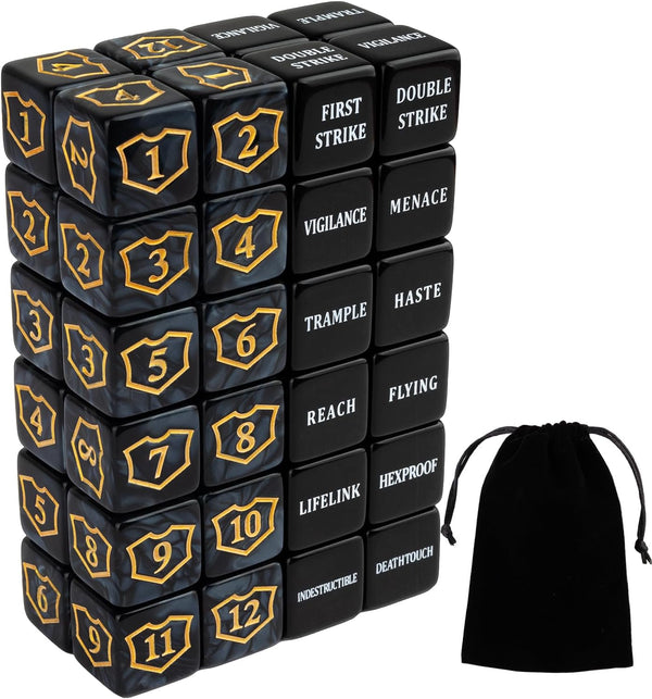 48 Pcs Abilities Keywords Counter Dice Black Shield MTG Dice Counters Bulk Buff Tokens D6 Dice Set for Magic the Gathering, MTG, TCG, Card Games Accessories