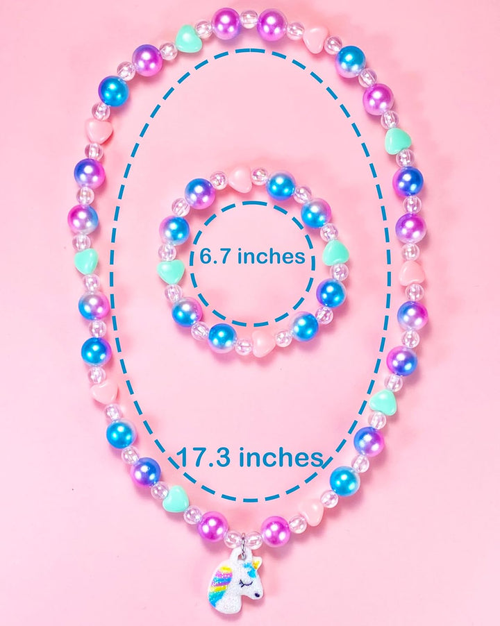 Kids Jewelry for Little Girls Necklace Bracelet with Unicorn Rainbow Star Crown Pendant for Toddler Dress up Jewelry Princess Gifts for 3 4 5 6 7 8 Years Old