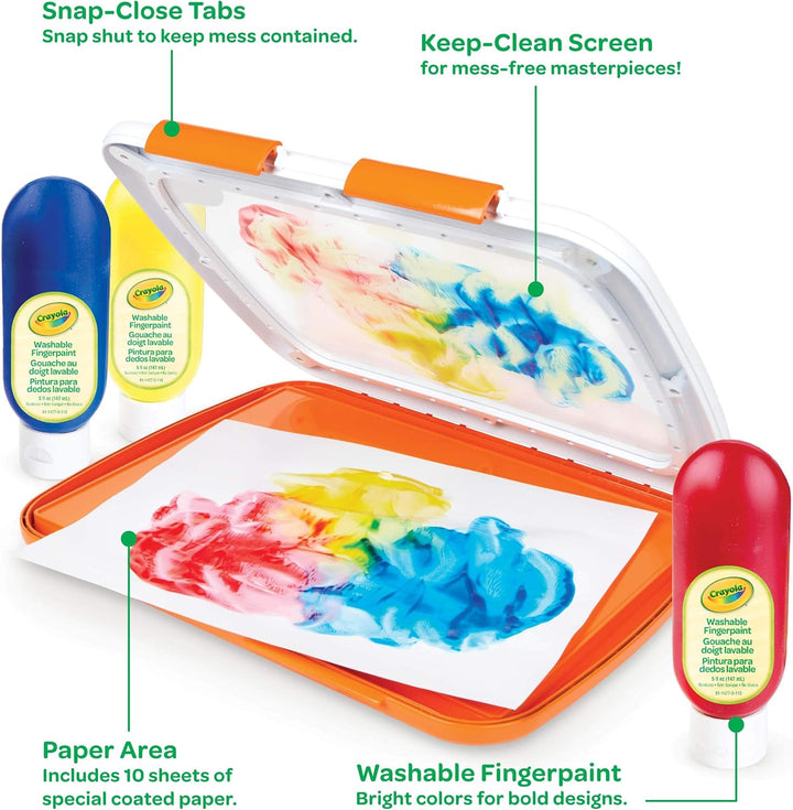 Mess Free Finger Painting Station, Washable Finger Paint for Toddlers, Arts & Crafts Set, Sensory Activity, Art Travel Toy, Gift for Toddlers, 1+