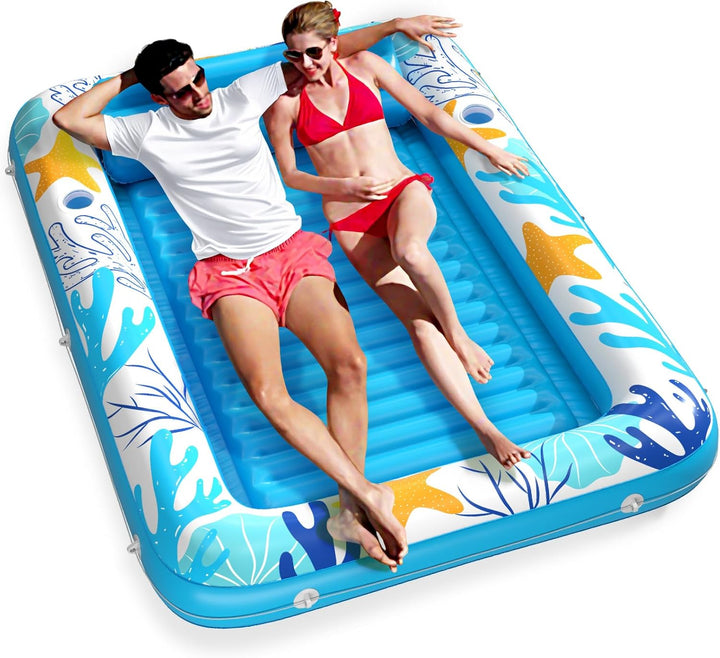 Inflatable Tanning Pool Lounger Float -  4 in 1 Sun Tan Tub Sunbathing Pool Lounge Raft Floatie Toys Water Filled Tanning Bed Mat Pad for Adult Blow up Kiddie Pool Kids Ball Pit Pool (L)