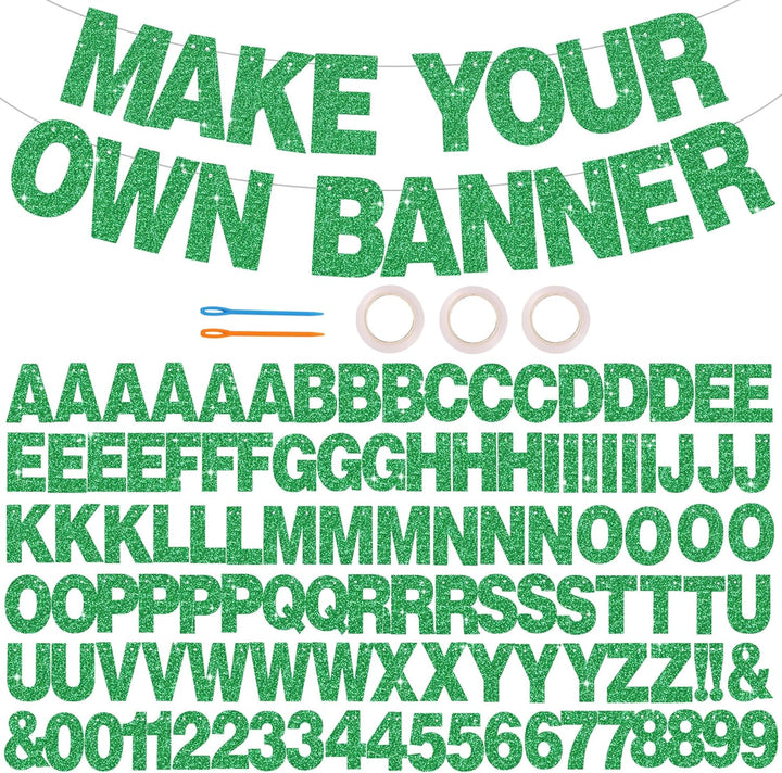 116 PCS A-Z Glitter Black DIY Letter Banner Kit Make Your Own Banner，Including 111 Letters and Numbers 3 Rope and 2 Threading Device,Customized for Birthday Graduation Wedding Party Decor