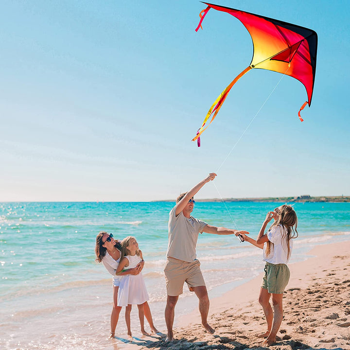 Large Delta Kite Red, Green and Purple, Easy to Fly Huge for Kids and Adults with 262.5Ft String, Large Delta Beach Kite for Outdoor Games and Activities