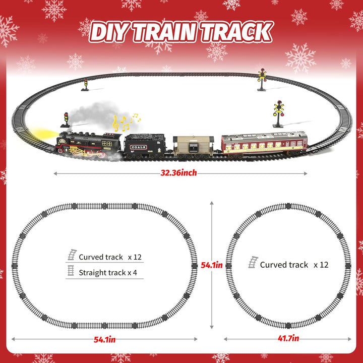 Electric Train Toy with Smokes,Lights and Sound,Train Set for under Christmas Tree, Locomotive Train Model with Track, for 3 4 5 6 7+ Years Old Toddler Boys and Girls Birthday