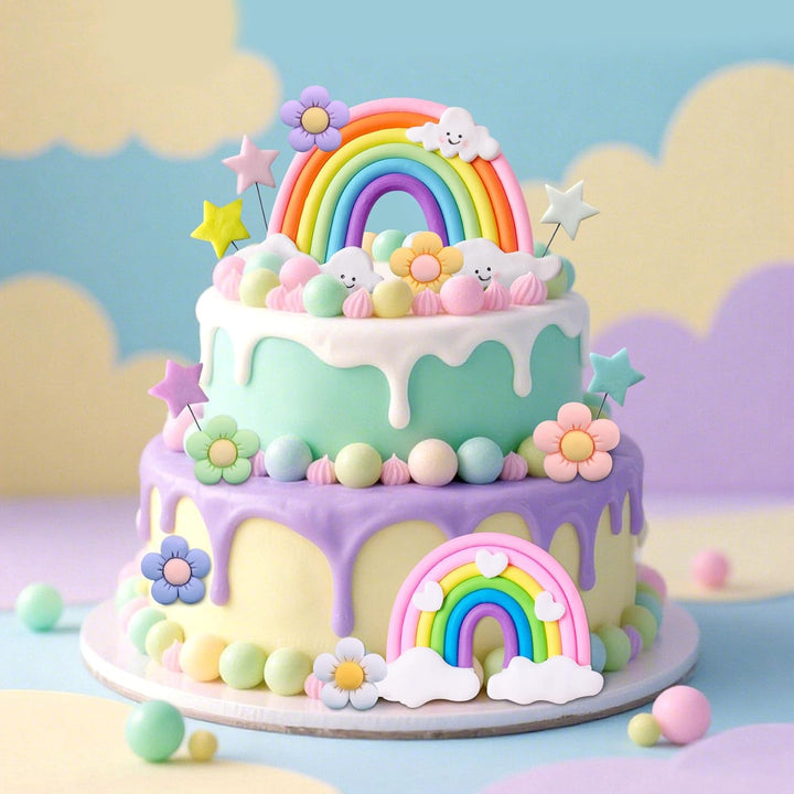 Rainbow Cake Topper Rainbow Theme Party Supplies Pastel Balls Cake Topper Boho Cake Toppers