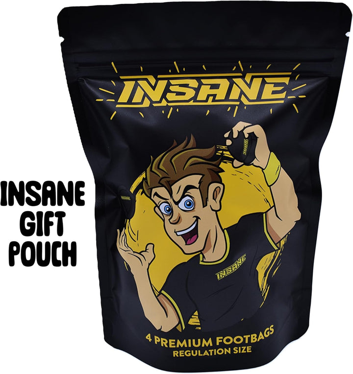 Premium Footbag 4 Pack, 8-Panel Synthetic Suede Hacky Sack Set with Signature Gift Pouch