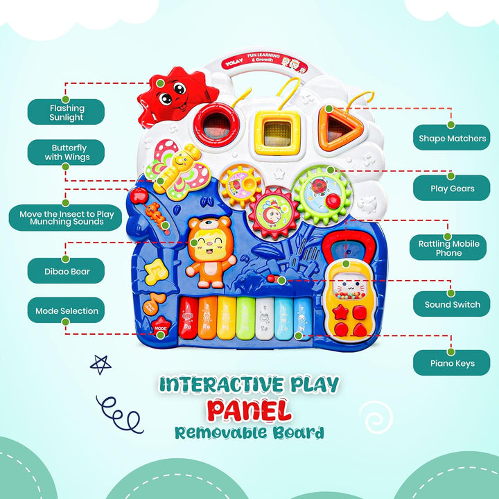 Baby Walker Push with Wheels, Sit-To-Stand Walker for Baby Boy and Girl 6-12 Months with Detachable Play Panel, Stable Handle, Early Learning Activity for Kids - Blue