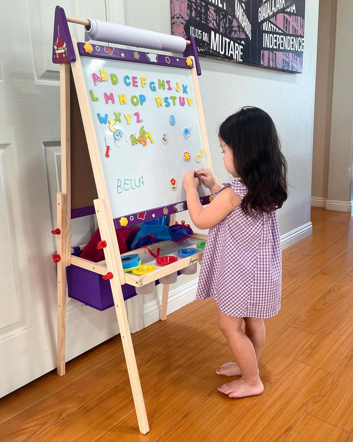 Art Easel for Kids Easel for Toddlers,Adjustable Standing Wooden Toddler Easels Kid Whiteboard & Chalk Board Dry Erase Board,Art Easel for Kids Age 2-4 4-8 9-12 Drawing Easels