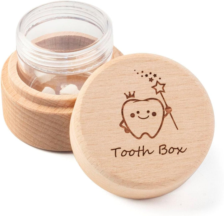 Tooth Fairy Box for Girls and Boys Wooden Cute Tooth Box with Transparent Acrylic Bottle, Lost Teeth Storage for Kids, Dropped Teeth Keepsake Storage Holder Gift