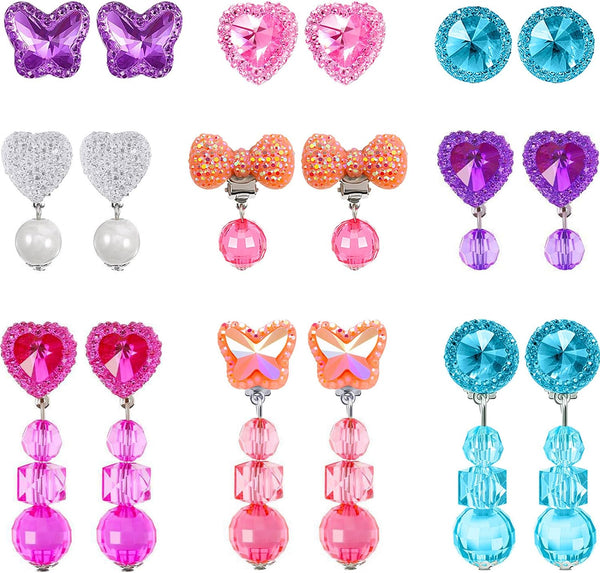 9 Pairs Girls Clip-On Earrings Pretend Princess Play Earrings Jewelry Set (Style 5)