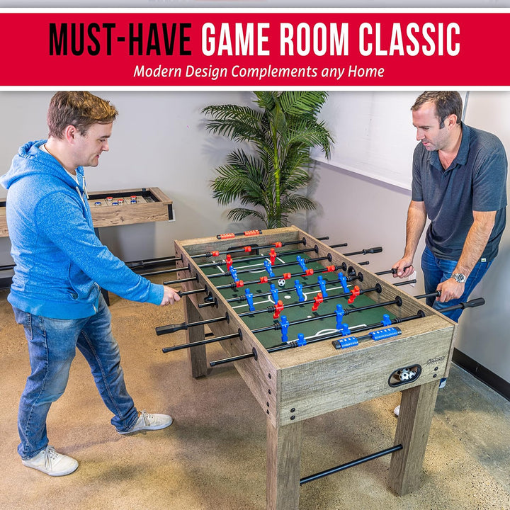 54 Inch Full Size Foosball Table - Black, Oak, or White - Includes 4 Balls and 2 Cup Holders