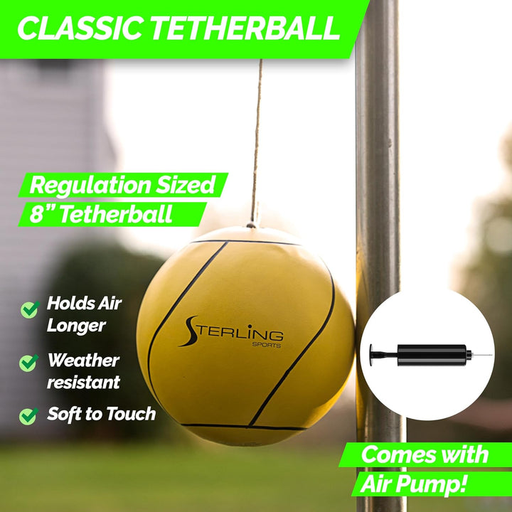 Sunnywood Sports Heavy Duty Tetherball Set for Outdoor Backyard with Ball, Rope and Pole 10-1/2' Height
