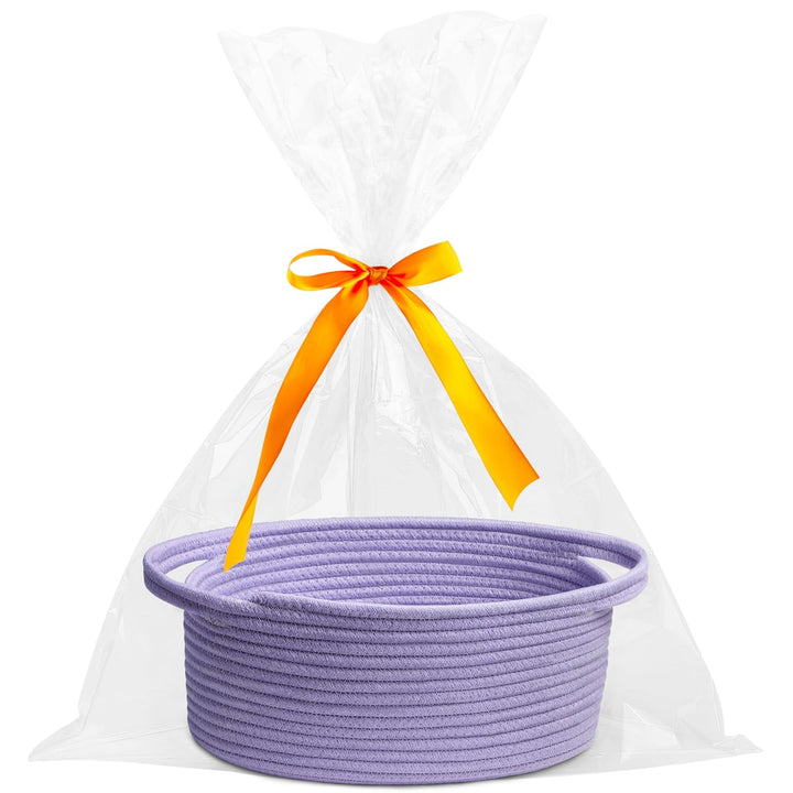 Small Woven Basket with Gift Bags and Ribbons Durable Baskets for Gifts Empty Small Rope Basket for Storage 12"X 8" X 5" Baby Toy Baskets with Handles, White