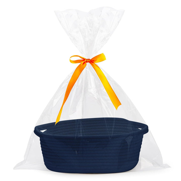 Small Woven Basket with Gift Bags and Ribbons Durable Baskets for Gifts Empty Small Rope Basket for Storage 12"X 8" X 5" Baby Toy Baskets with Handles, White